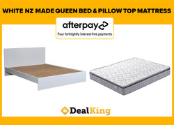 WHITE NZ MADE QUEEN SLAT BED + PILLOW TOP MATTRESS
