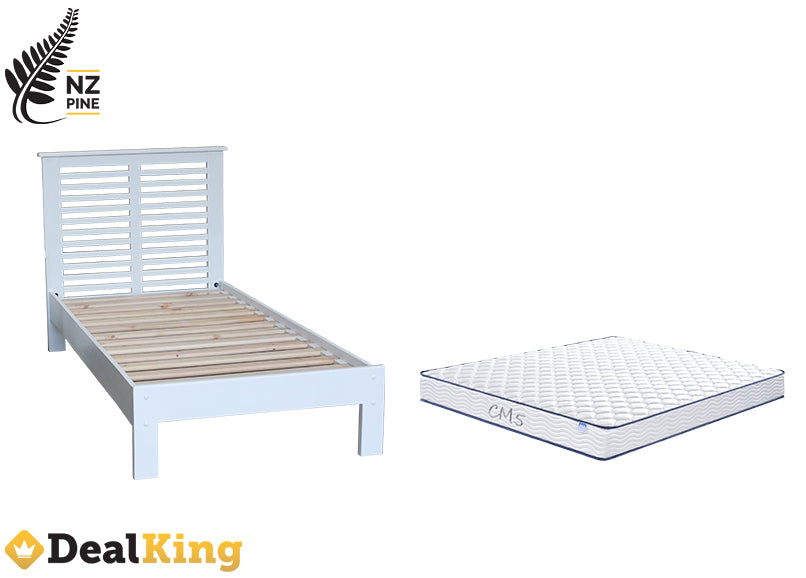 BEACH HOUSE NZ PINE SINGLE SLAT BED + MATTRESS