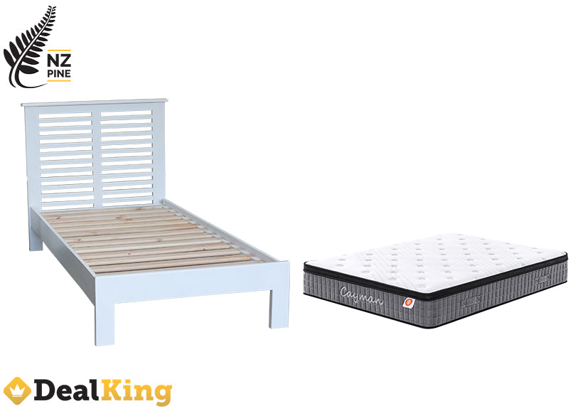 BEACH HOUSE NZ PINE KING SINGLE SLAT BED & MATTRESS