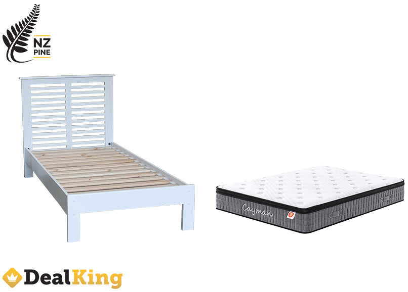 BEACH HOUSE NZ PINE SINGLE SLAT BED + POCKET SPRING MATTRESS