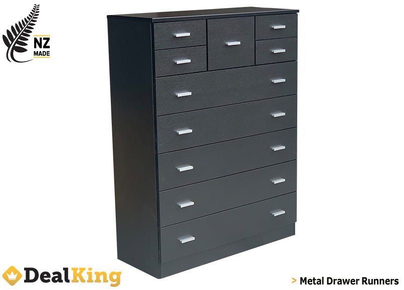 10 DRAWER FULLY ASSEMBLED NZ MADE TALLBOY BLACK