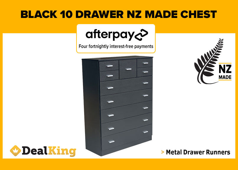 10 DRAWER FULLY ASSEMBLED NZ MADE TALLBOY BLACK