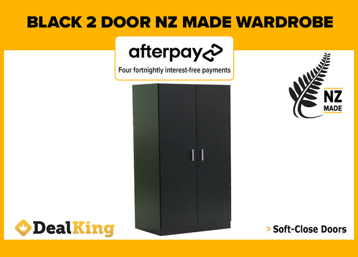 BLACK FULLY ASSEMBLED NZ MADE 2 DOOR WARDROBE