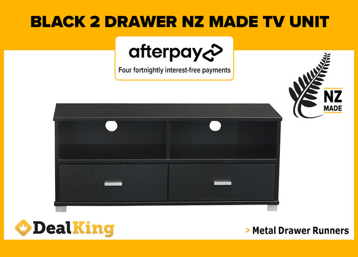 2 DRAWER FULLY ASSEMBLED NZ MADE TV UNIT BLACK