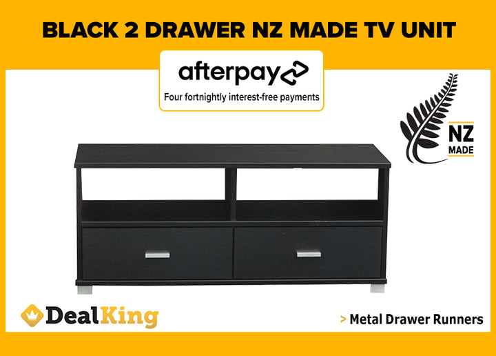 2 DRAWER FULLY ASSEMBLED NZ MADE TV UNIT BLACK
