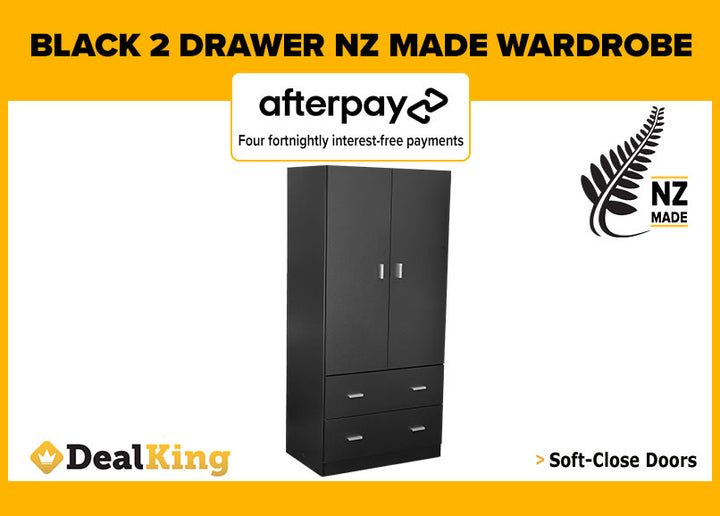 BLACK FULLY ASSEMBLED NZ MADE 2 DRAWER WARDROBE