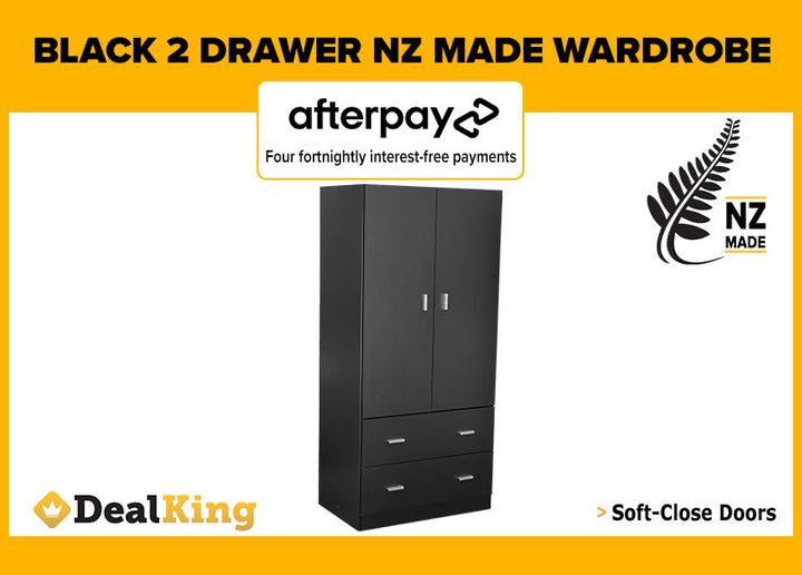 BLACK NZ MADE 2 DRAWER WARDROBE