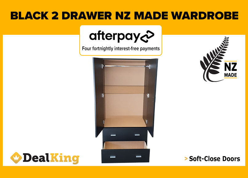 BLACK FULLY ASSEMBLED NZ MADE 2 DRAWER WARDROBE