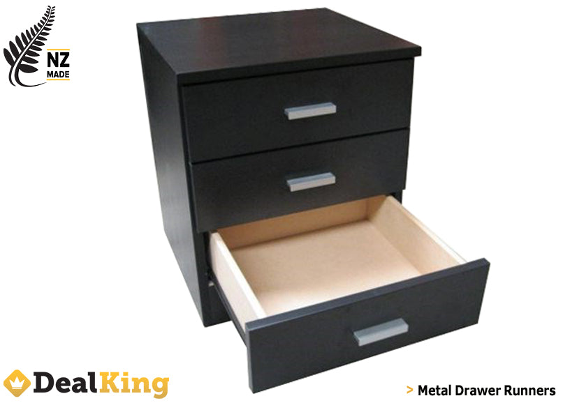 3 DRAWER FULLY ASSEMBLED NZ MADE BEDSIDE BLACK