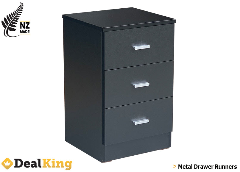 3 DRAWER FULLY ASSEMBLED NZ MADE HIGHER BEDSIDE BLACK