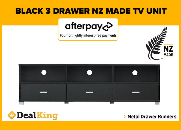 3 DRAWER FULLY ASSEMBLED NZ MADE TV UNIT BLACK
