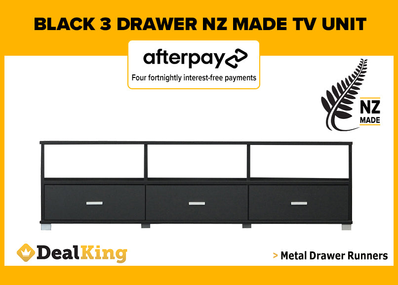 3 DRAWER FULLY ASSEMBLED NZ MADE TV UNIT BLACK