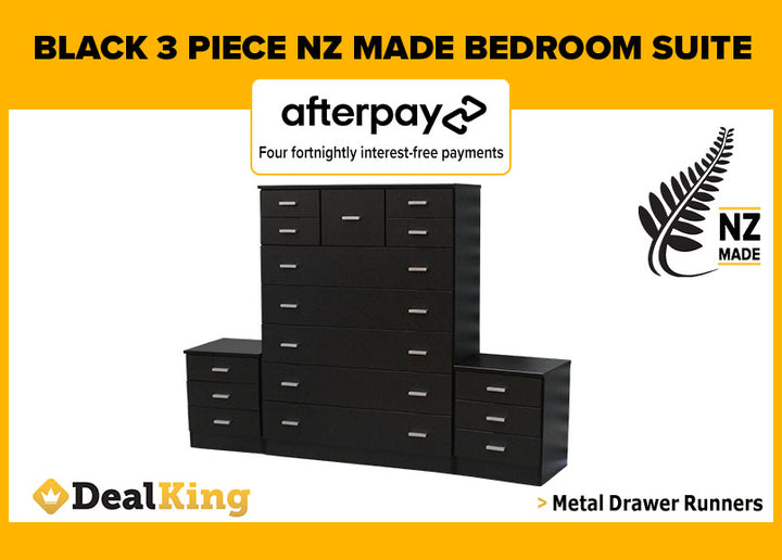 BLACK FULLY ASSEMBLED NZ MADE 3PC BEDROOM SUITE