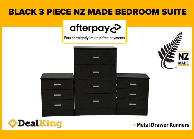 NZ MADE FULLY ASSEMBLED 3PC BEDROOM SET BLACK