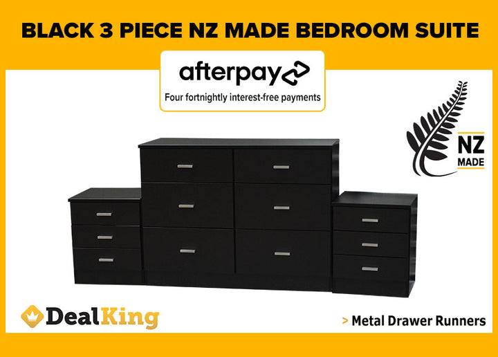 3PC NZ MADE BEDROOM SET BLACK