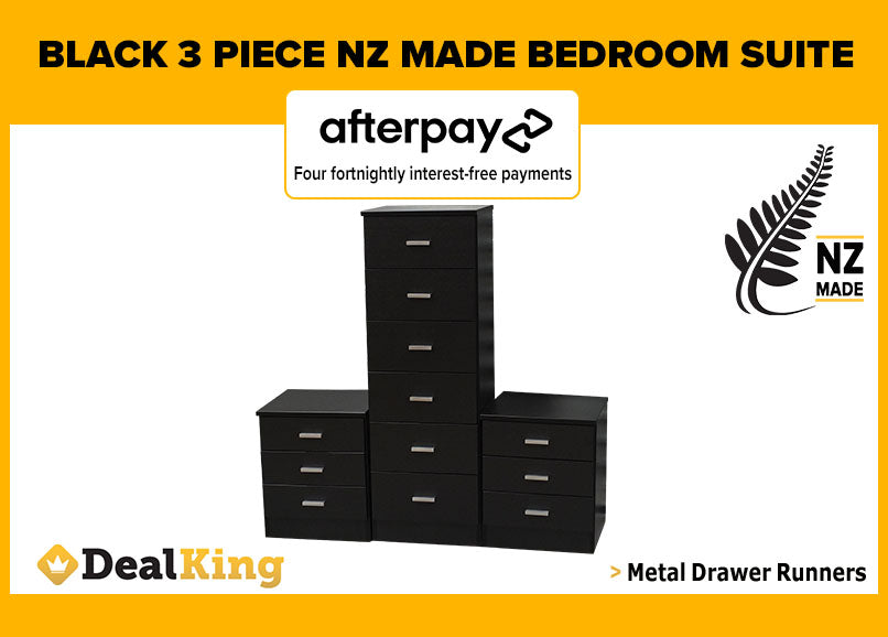 BLACK FULLY ASSEMBLED NZ MADE 3PC BEDROOM SET
