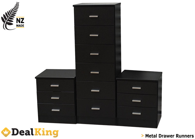 BLACK FULLY ASSEMBLED NZ MADE 3PC BEDROOM SET
