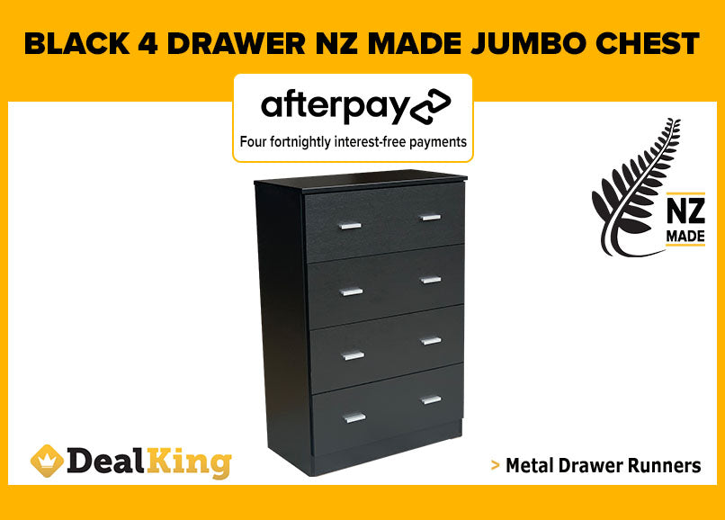 4 DRAWER FULLY ASSEMBLED NZ MADE JUMBO CHEST BLACK