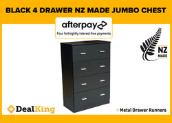 4 DRAWER FULLY ASSEMBLED NZ MADE JUMBO CHEST BLACK