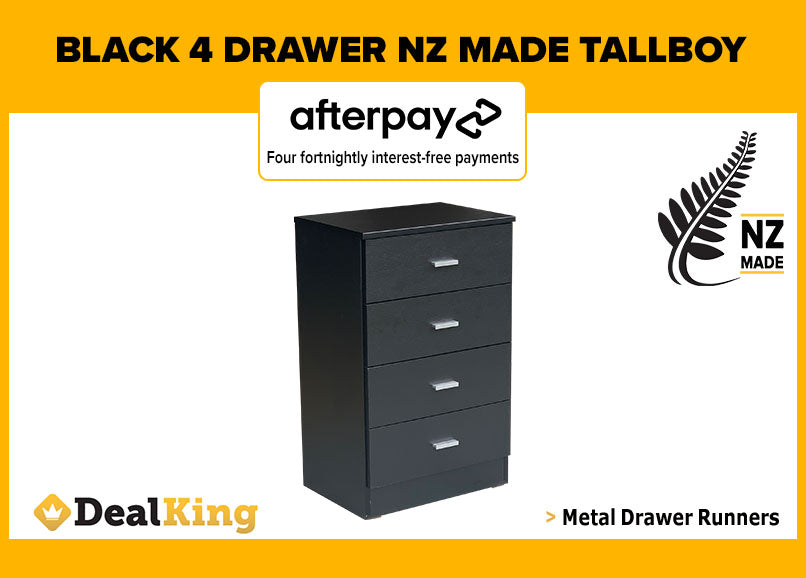 4 DRAWER FULLY ASSEMBLED NZ MADE TALLBOY BLACK