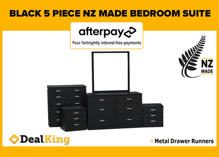 5PC NZ MADE BEDROOM SUITE BLACK