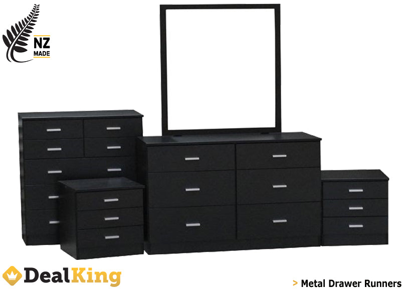5PC FULLY ASSEMBLED NZ MADE BEDROOM SUITE BLACK