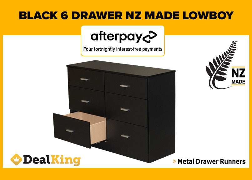 6 DRAWER FULLY ASSEMBLED NZ MADE LOWBOY BLACK