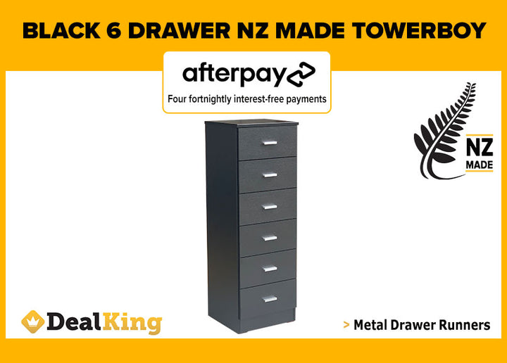 6 DRAWER FULLY ASSEMBLED NZ MADE TOWERBOY BLACK