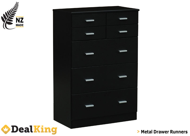 7 DRAWER FULLY ASSEMBLED BLACK NZ MADE TALLBOY