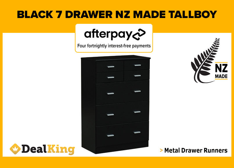 7 DRAWER FULLY ASSEMBLED BLACK NZ MADE TALLBOY