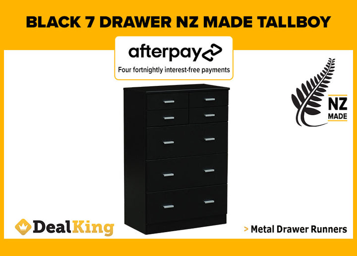 7 DRAWER BLACK NZ MADE TALLBOY