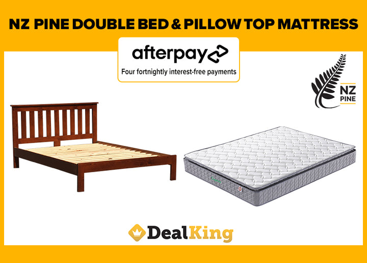 NZ PINE DOUBLE SLAT BED + PILLOW TOP MATTRESS