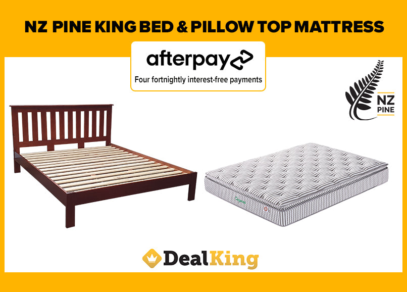 NZ PINE KING SLAT BED + PILLOWTOP MATTRESS