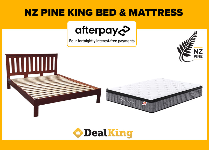 NZ PINE KING SLAT BED & POCKET SPRING MATTRESS