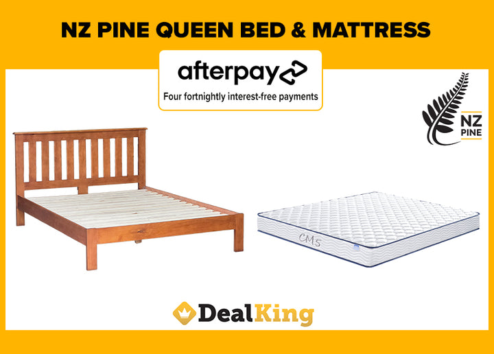NZ PINE QUEEN SLAT BED + MATTRESS