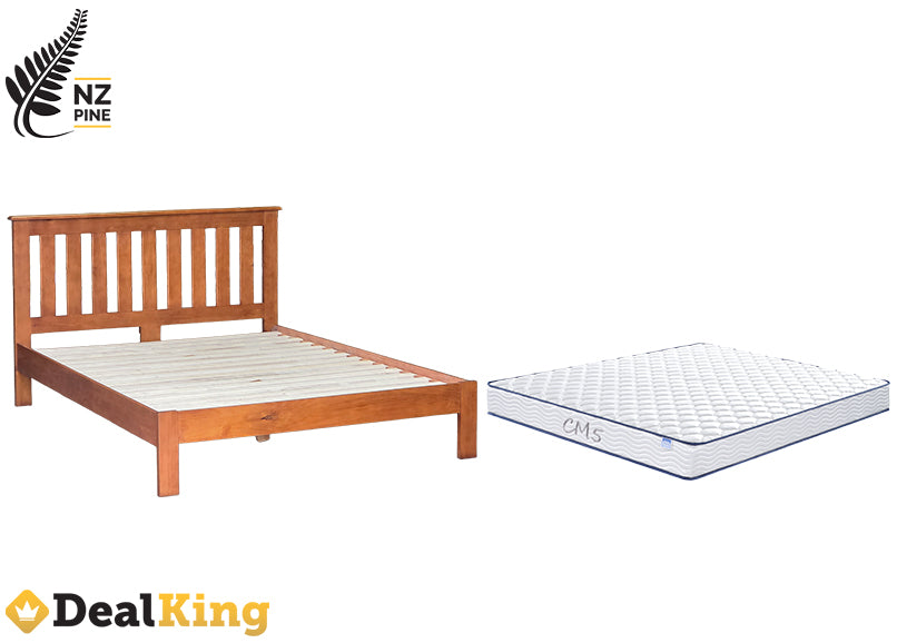 NZ PINE DOUBLE SLAT BED + MATTRESS