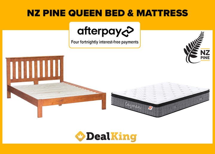 NZ PINE QUEEN SLAT BED + POCKET SPRING MATTRESS