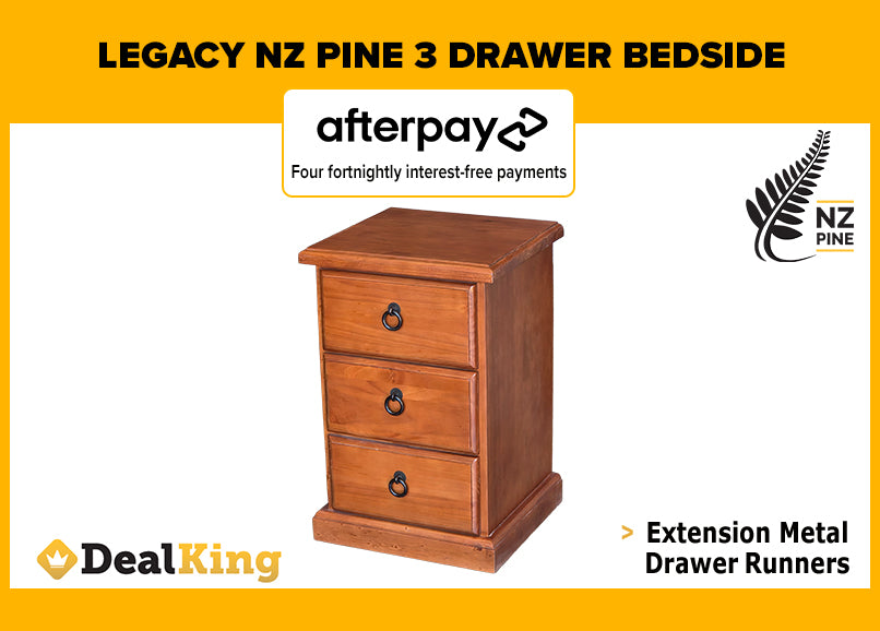 LEGACY NZ PINE 3 DRAWER BEDSIDE