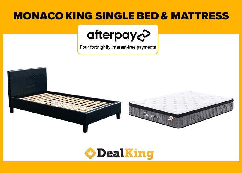 MONACO PU LEATHER KING SINGLE BED & POCKET SPRING MATTRESS BLACK