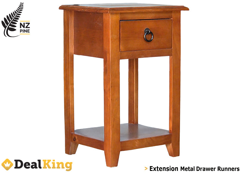 NZ PINE 1 DRAWER BEDSIDE TABLE