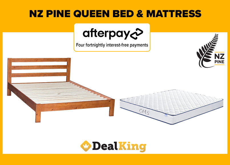 QUEEN NZ PINE SLAT BED + MATTRESS