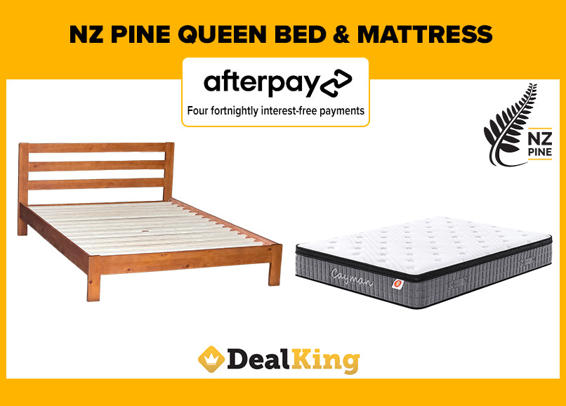 QUEEN NZ PINE SLAT BED + POCKET SPRING MATTRESS
