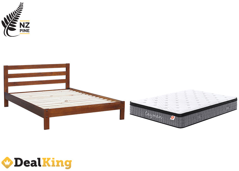 DOUBLE NZ PINE SLAT BED + POCKET SPRING MATTRESS