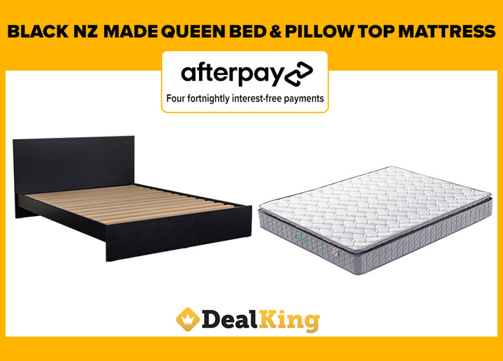 BLACK NZ MADE QUEEN SLAT BED PILLOW TOP MATTRESS DealKing