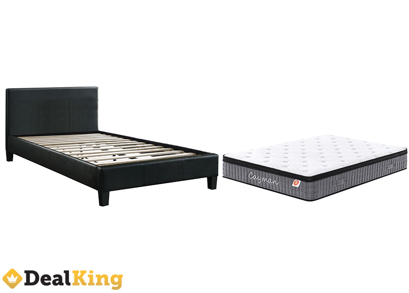 MONACO SLAT QUEEN BED & POCKET SPRING MATTRESS BLACK