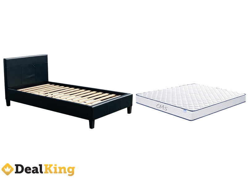 MONACO PU LEATHER SINGLE BED & MATTRESS BLACK