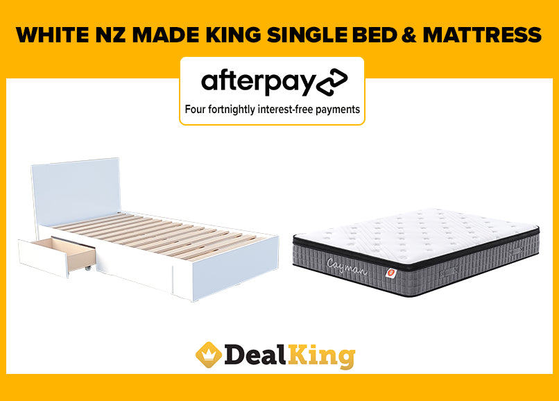 WHITE 2 DRAWER NZ MADE KING SINGLE BED & MATTRESS