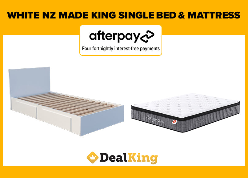 WHITE 2 DRAWER NZ MADE KING SINGLE BED & MATTRESS