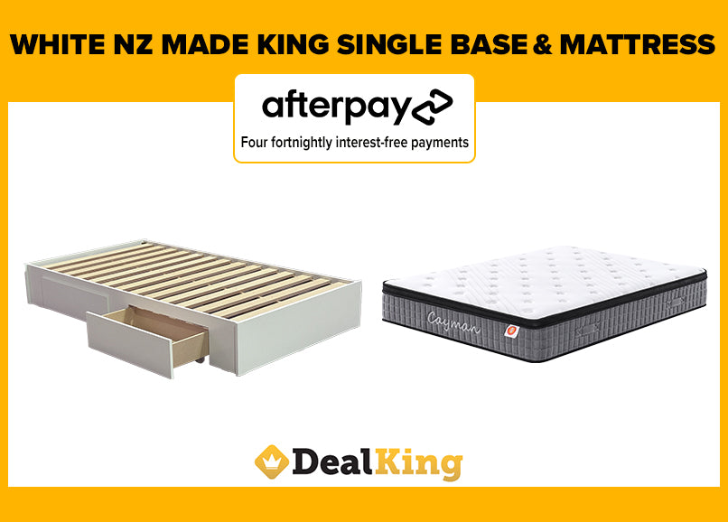 WHITE 2 DRAWER NZ MADE KING SINGLE SLAT BASE & MATTRESS