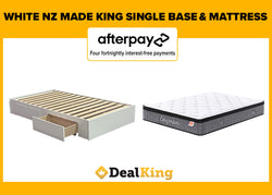WHITE 2 DRAWER NZ MADE KING SINGLE SLAT BASE & MATTRESS